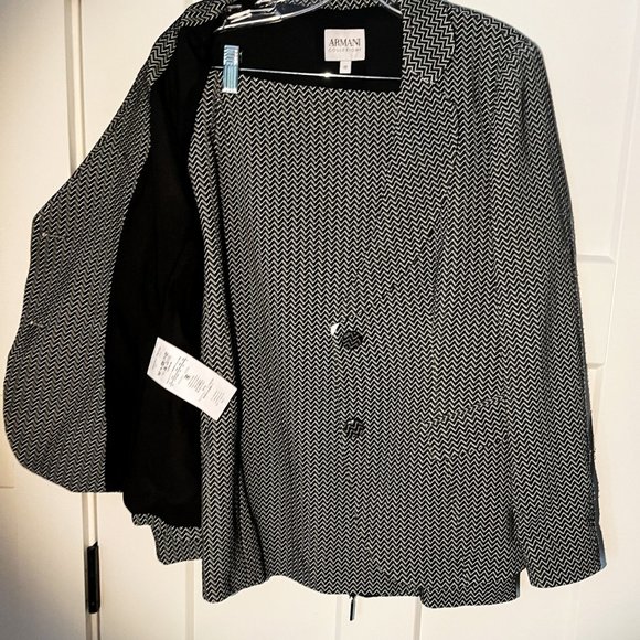 Vintage Armani Collezioni Jacquard 2 PC Chevron Skirt Suit Blazer Size 12 - Picture 5 of 14